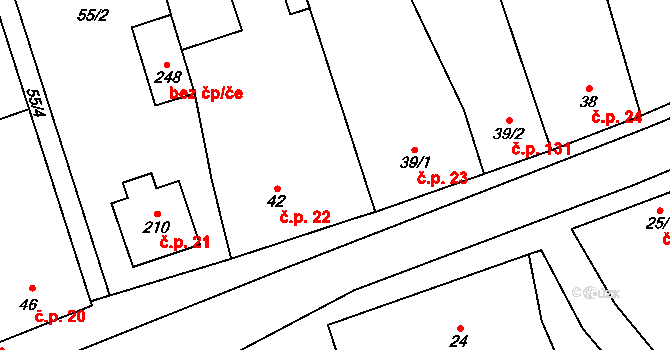 Heroltice 23, Hoštice-Heroltice na parcele st. 39/1 v KÚ Heroltice, Katastrální mapa