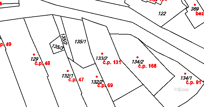 Sehradice 131 na parcele st. 133/2 v KÚ Sehradice, Katastrální mapa