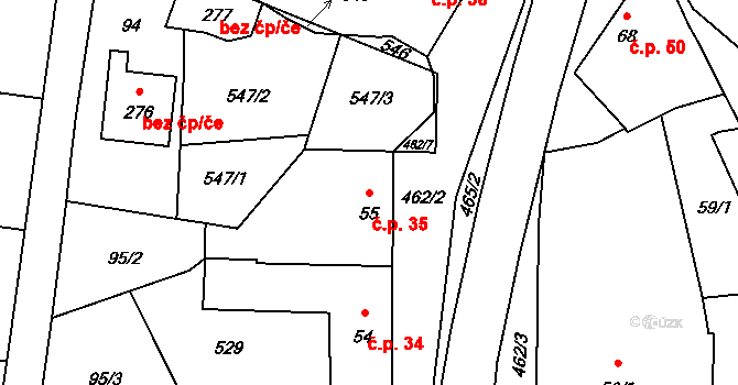 Machová 35 na parcele st. 55 v KÚ Machová, Katastrální mapa