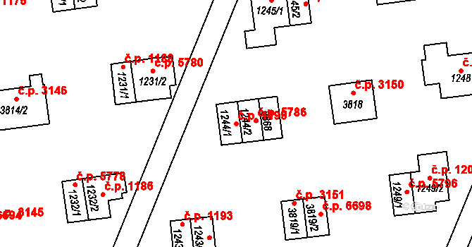 Zlín 1195 na parcele st. 1244/1 v KÚ Zlín, Katastrální mapa