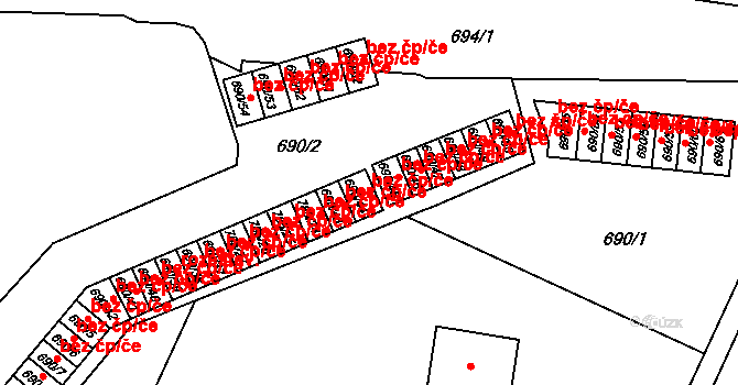 Ostrava 43966403 na parcele st. 690/44 v KÚ Radvanice, Katastrální mapa