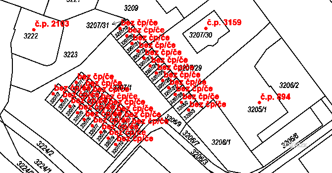 Teplice 45123403 na parcele st. 3207/27 v KÚ Teplice, Katastrální mapa