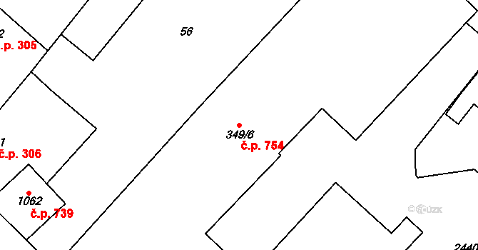 Polešovice 754 na parcele st. 349/6 v KÚ Polešovice, Katastrální mapa