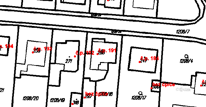 Kloboučky 191, Bučovice na parcele st. 296 v KÚ Kloboučky, Katastrální mapa