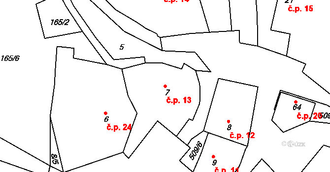 Mravín 13, Jenišovice na parcele st. 7 v KÚ Mravín, Katastrální mapa