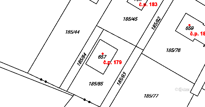 Klimentov 179, Velká Hleďsebe na parcele st. 657 v KÚ Klimentov, Katastrální mapa