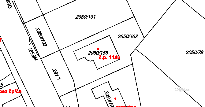 Sadská 1146 na parcele st. 2050/155 v KÚ Sadská, Katastrální mapa