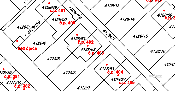 Choceňské Předměstí 403, Vysoké Mýto na parcele st. 4128/52 v KÚ Vysoké Mýto, Katastrální mapa