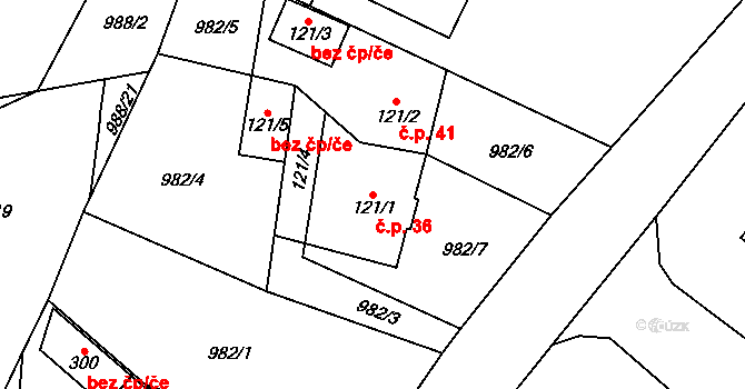 Kobylá nad Vidnavkou 36 na parcele st. 121/1 v KÚ Kobylá nad Vidnavkou, Katastrální mapa