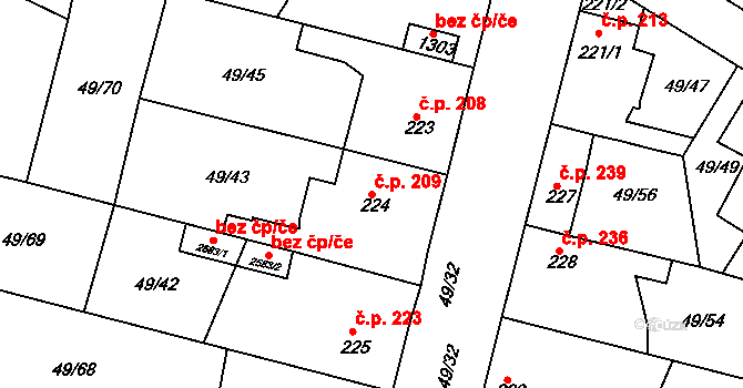 Lobeček 209, Kralupy nad Vltavou na parcele st. 224 v KÚ Lobeček, Katastrální mapa