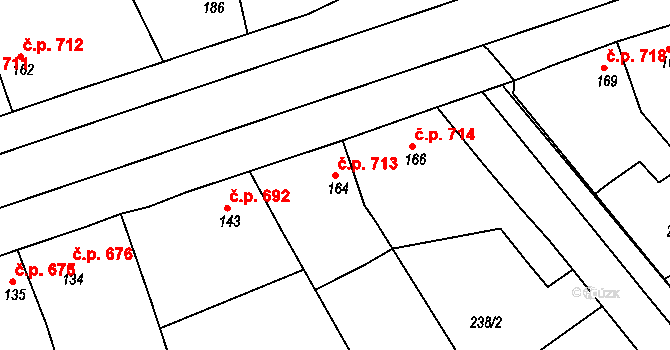Rudná 713 na parcele st. 164 v KÚ Hořelice, Katastrální mapa