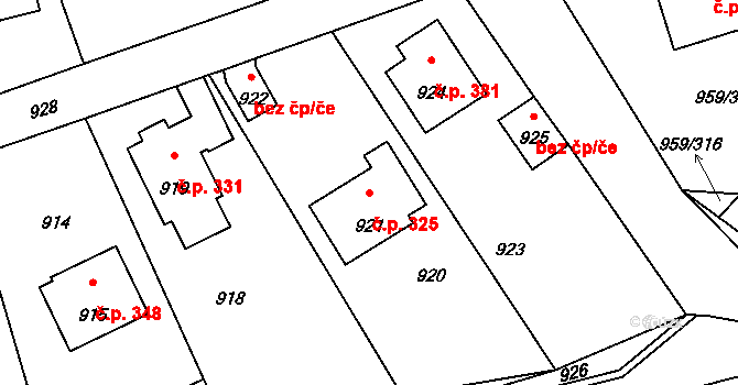 Průhonice 325 na parcele st. 921 v KÚ Průhonice, Katastrální mapa