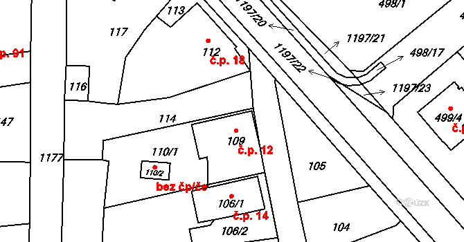 Meclov 12 na parcele st. 109 v KÚ Meclov, Katastrální mapa