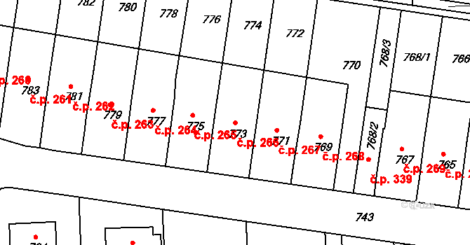 Jestřebí 266, Rájec-Jestřebí na parcele st. 773 v KÚ Jestřebí, Katastrální mapa