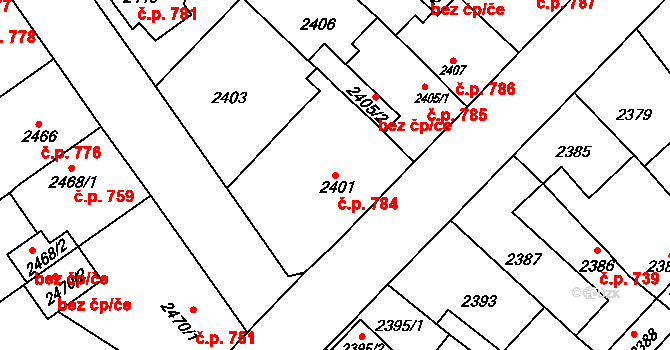 Zábřeh 784 na parcele st. 2401 v KÚ Zábřeh na Moravě, Katastrální mapa