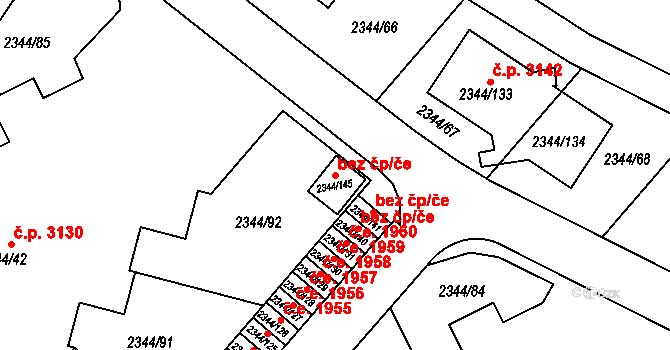 Teplice 88992403 na parcele st. 2344/145 v KÚ Teplice, Katastrální mapa