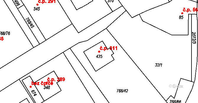 Merklín 311 na parcele st. 435 v KÚ Merklín u Přeštic, Katastrální mapa