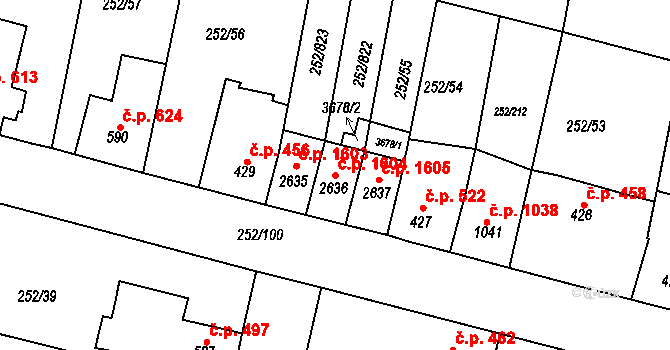 Rosice 1604 na parcele st. 2636 v KÚ Rosice u Brna, Katastrální mapa
