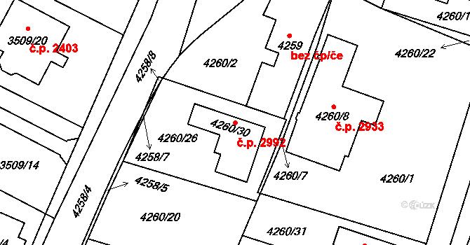 Horní Počernice 2992, Praha na parcele st. 4260/30 v KÚ Horní Počernice, Katastrální mapa