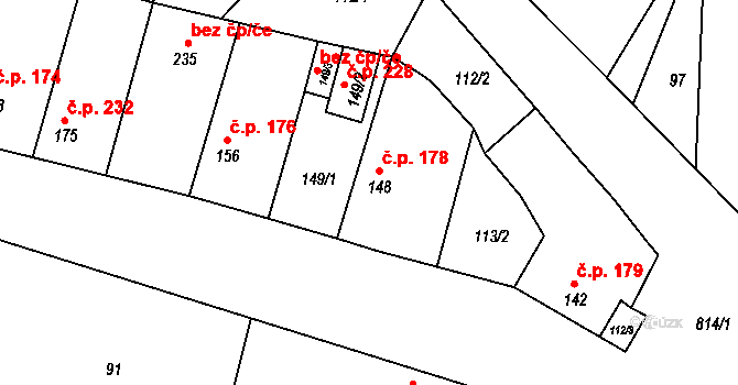 Telce 178, Peruc na parcele st. 148 v KÚ Telce, Katastrální mapa