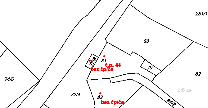 Arnultovice 44, Velké Chvojno na parcele st. 81 v KÚ Arnultovice u Lučního Chvojna, Katastrální mapa
