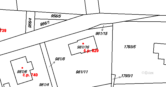 Hrádek nad Nisou 829 na parcele st. 981/16 v KÚ Hrádek nad Nisou, Katastrální mapa