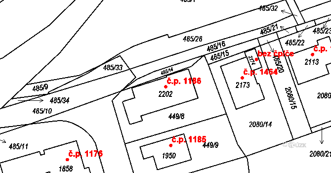 Hluboká nad Vltavou 1186 na parcele st. 2202 v KÚ Hluboká nad Vltavou, Katastrální mapa
