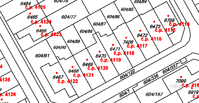 Kroměříž 4119 na parcele st. 6470 v KÚ Kroměříž, Katastrální mapa