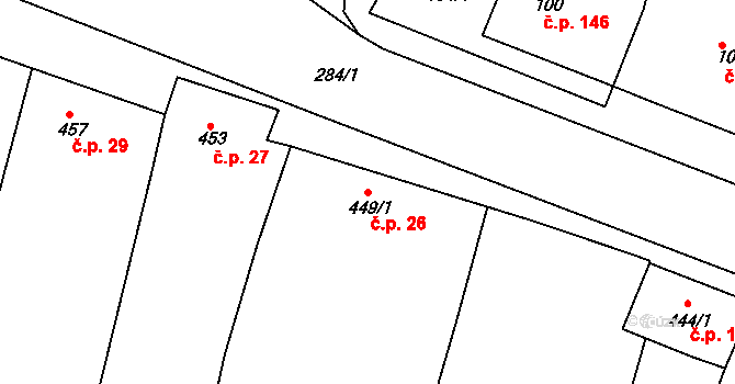 Štítary 26 na parcele st. 449/1 v KÚ Štítary na Moravě, Katastrální mapa