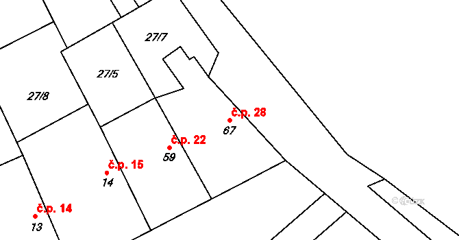 Běruničky 28, Běrunice na parcele st. 67 v KÚ Běruničky, Katastrální mapa