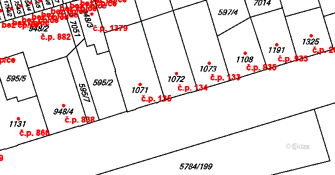 Kojetín I-Město 134, Kojetín na parcele st. 1072 v KÚ Kojetín, Katastrální mapa