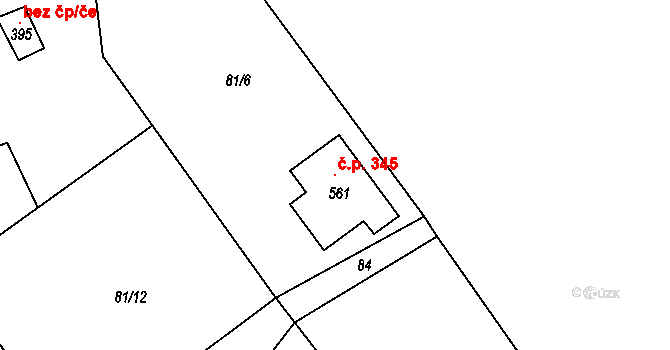 Chvalčov 345 na parcele st. 561 v KÚ Chvalčov, Katastrální mapa