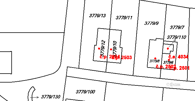 Jihlava 2504 na parcele st. 3779/12 v KÚ Jihlava, Katastrální mapa