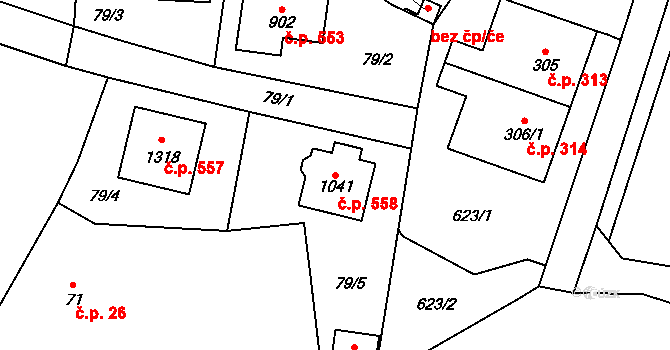 Horoměřice 558 na parcele st. 1041 v KÚ Horoměřice, Katastrální mapa