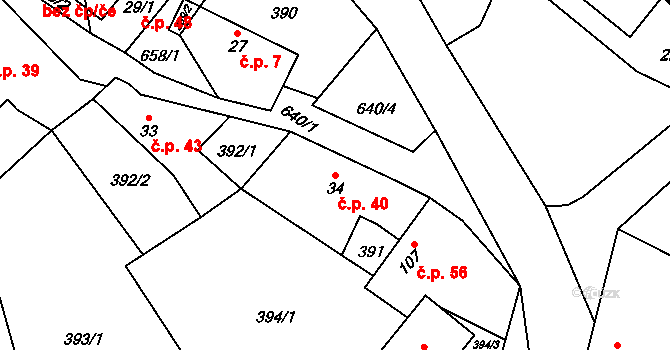 Kamenný Přívoz 40 na parcele st. 34 v KÚ Kamenný Přívoz, Katastrální mapa