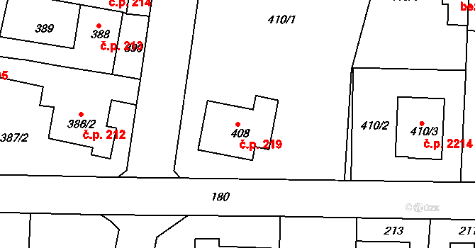 Roztoky 219 na parcele st. 408 v KÚ Roztoky u Prahy, Katastrální mapa