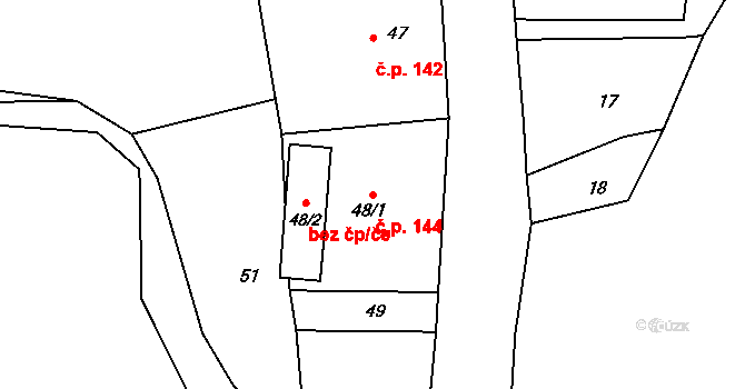 Pertoltice pod Ralskem 144 na parcele st. 48/1 v KÚ Pertoltice pod Ralskem, Katastrální mapa