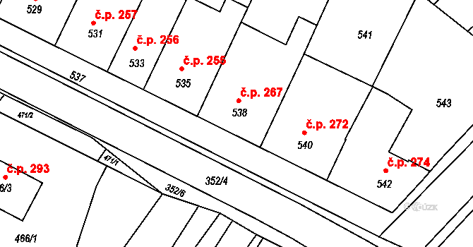 Těšany 267 na parcele st. 538 v KÚ Těšany, Katastrální mapa