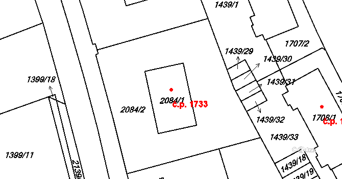 Šumperk 1733 na parcele st. 2084/1 v KÚ Šumperk, Katastrální mapa