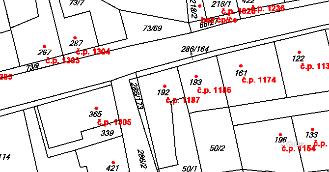 Švermov 1187, Kladno na parcele st. 192 v KÚ Hnidousy, Katastrální mapa