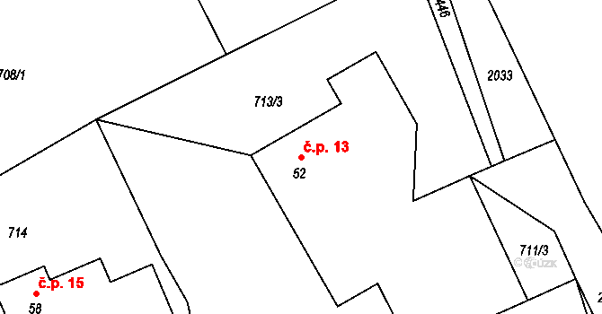Vitanovice 13, Pěnčín na parcele st. 52 v KÚ Pěnčín, Katastrální mapa