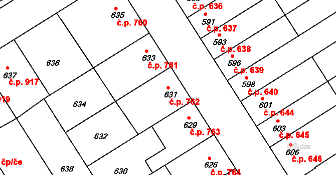 Hulín 762 na parcele st. 631 v KÚ Hulín, Katastrální mapa