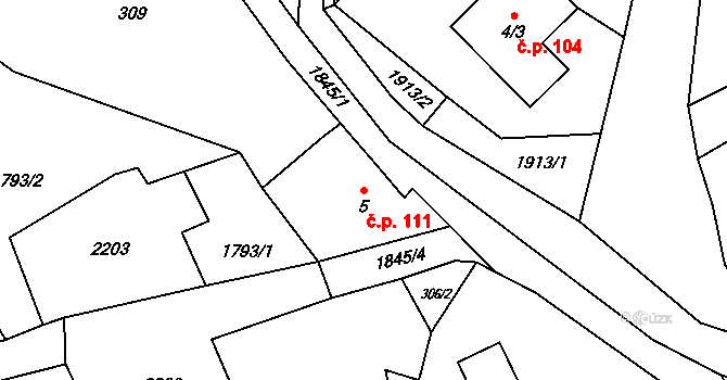 Horní Libchava 111 na parcele st. 5 v KÚ Horní Libchava, Katastrální mapa