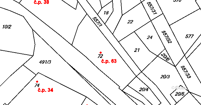 Třebovětice 63, Cerekvice nad Bystřicí na parcele st. 72 v KÚ Třebovětice, Katastrální mapa