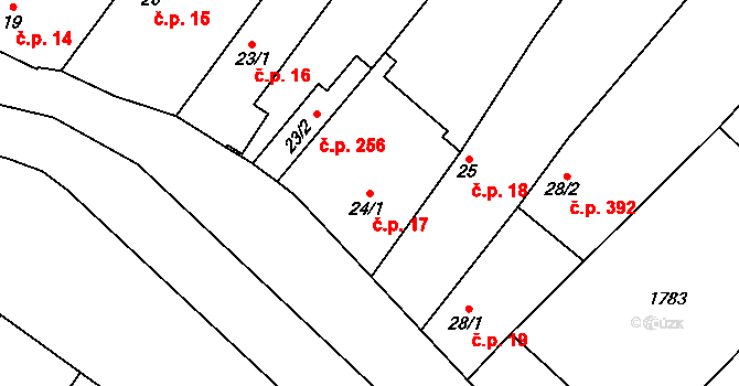 Brozany nad Ohří 17 na parcele st. 24/1 v KÚ Brozany nad Ohří, Katastrální mapa