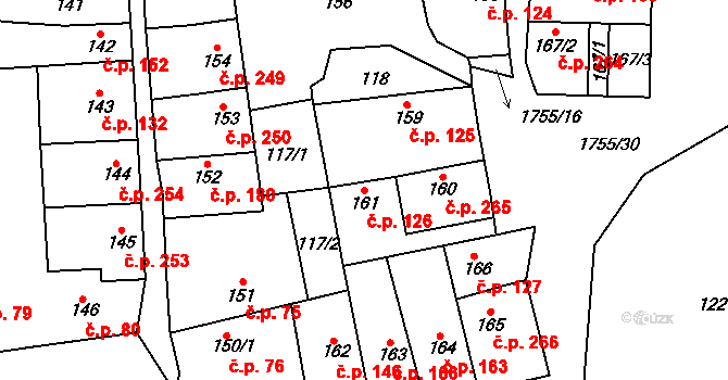 Libochovice 126 na parcele st. 161 v KÚ Libochovice, Katastrální mapa