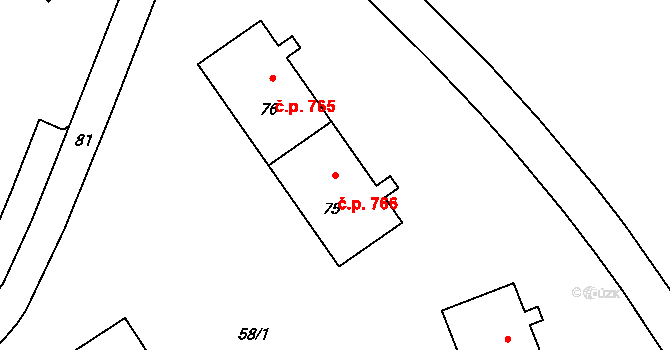 Lutyně 766, Orlová na parcele st. 75 v KÚ Horní Lutyně, Katastrální mapa