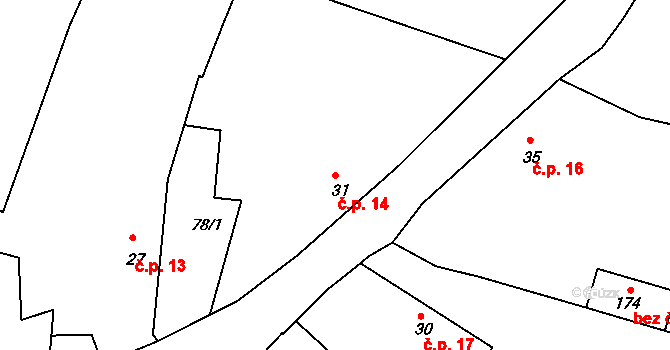 Drahenice 14 na parcele st. 31 v KÚ Drahenice, Katastrální mapa