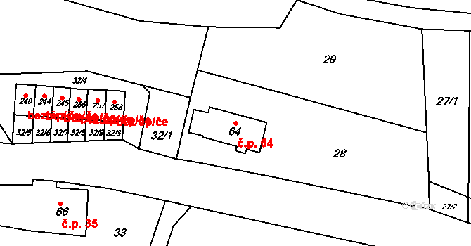 Dolní Heřmanice 64, Horní Heřmanice na parcele st. 64 v KÚ Dolní Heřmanice v Čechách, Katastrální mapa