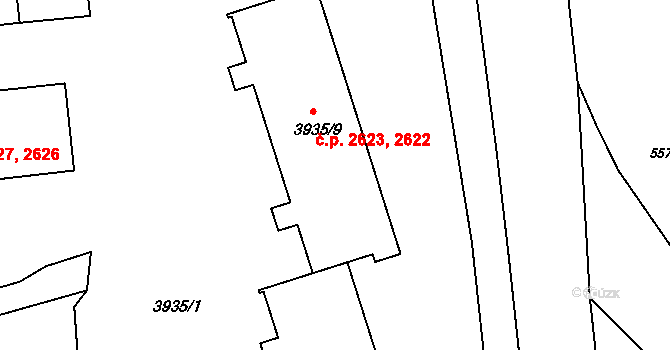 Tábor 2622,2623 na parcele st. 3935/9 v KÚ Tábor, Katastrální mapa